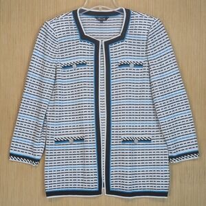 Misook Knit Jacket Geometric Open Front Heritage Old‎ Money Chic Women's Medium